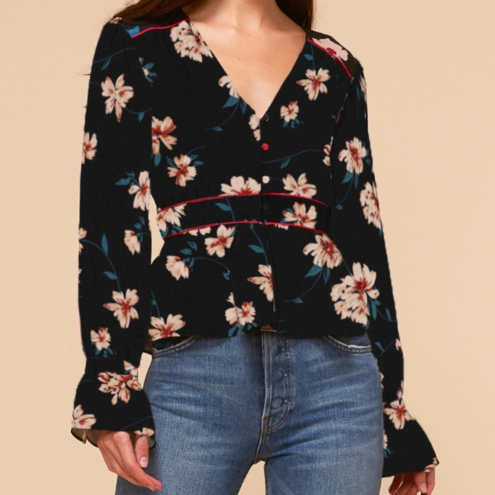 Anthropologie by Adelyn Rae CARSON FLORAL PEPLUM BLOUSE sz
